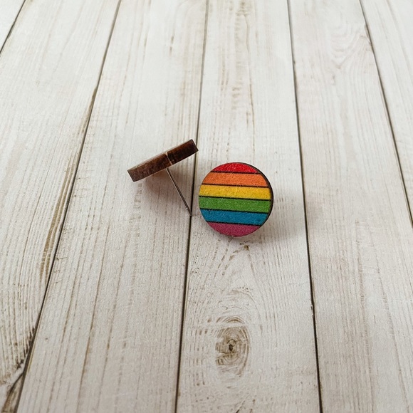 🖤 Circle Wooden Pride Stud Earrings - Picture 2 of 6